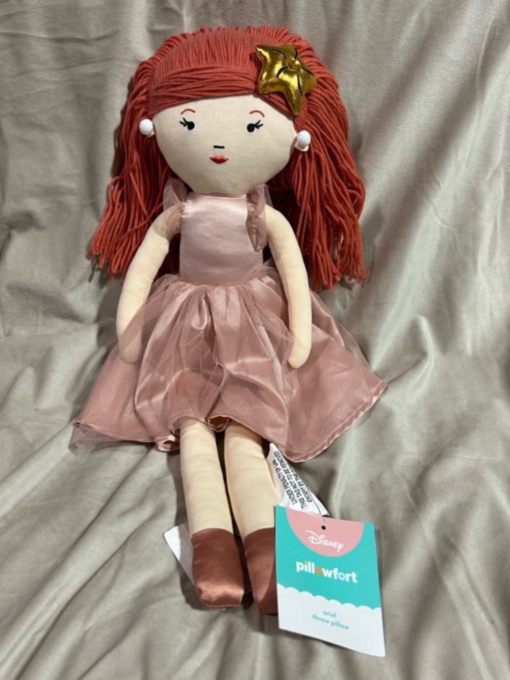 Disney Pink Princess Rag Doll with Red Yarn Hair and Gold Star